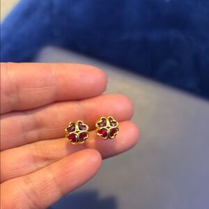 Kate Spade Gold and Red Clover Heart Earrings